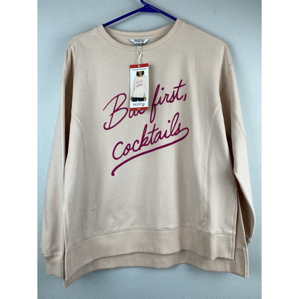 NWT Wildfox Sz XS Peach Whip But First Cocktails LS Sweatshirt Tunic